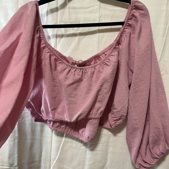 ELOQUII Pink Blouse Size L Gathered Neck on the Shoulder - Picture 2 of 6